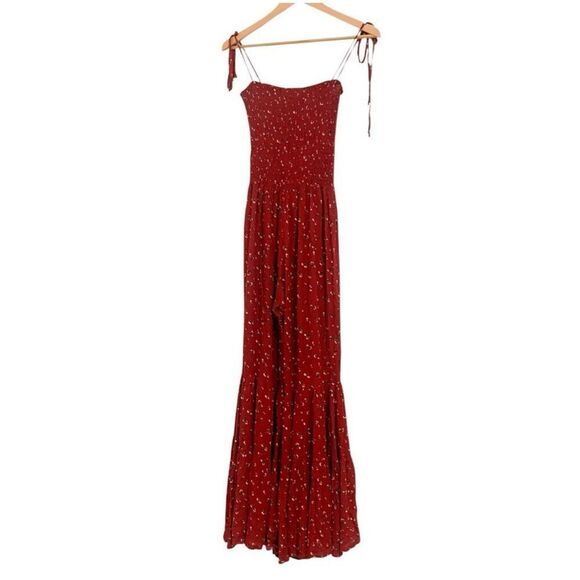 Storia Sz S Floral Smocked Flared Bell Bottom Jumpsuit Festival Boho Cottage - Picture 2 of 8